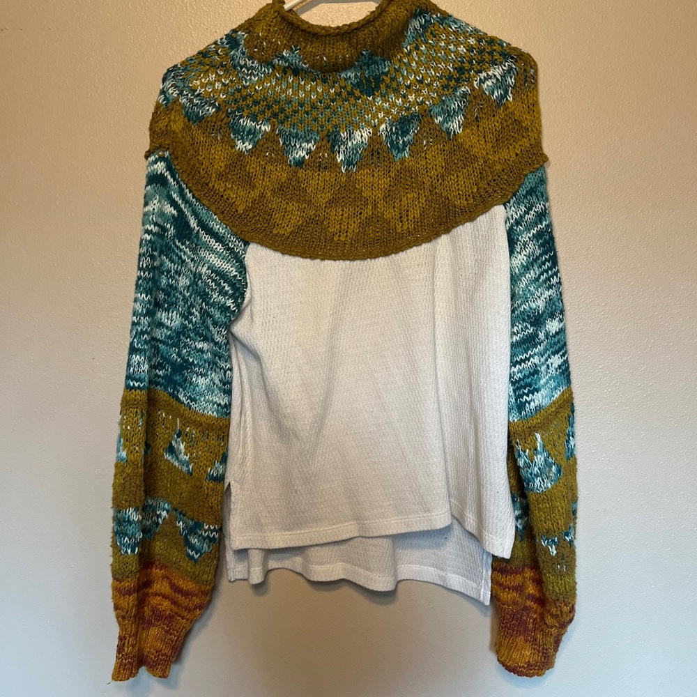 Colorful Knit Sweater with Patterned Sleeves